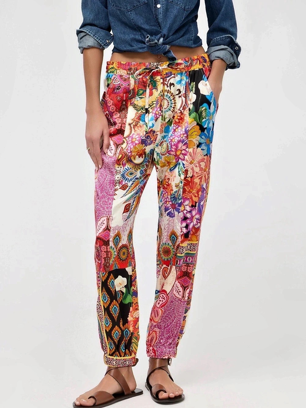 Johnny Was Silk Crepe Jogger-Magnolia Floral Silk Pants Size Medium NWT